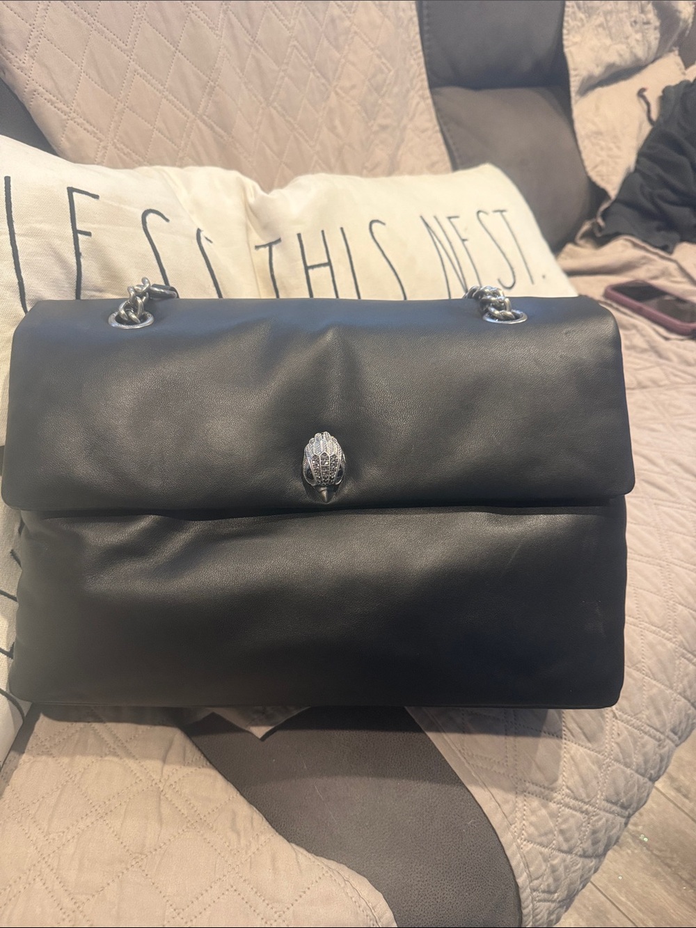 Women's Black Leather Shoulder Bag with Silver Hardware